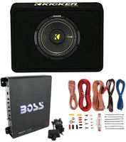 Kicker 44TCWC104 10" 600W Car/Truck Subwoofer + Box + 1100W Amplifier + Amp Kit