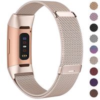 HAPAW Bands Compatible with Fitbit Charge 3, Women Men Metal Stainless Steel Replacement Accessories Straps Bracelet Compatible with Fitbit Charge 3 SE Fitness Tracker Small Large