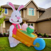 SEASONBLOW 8 FT LED Light Easter Inflatable Rabbit Pushing Wheelbarrow with Eggs Decorations for Yard Lawn Garden Home Outdoor Indoor Holiday Decor