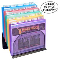 Ultimate Office 5 Section Black Wire Mesh Inclined Desktop Organizer, StepUp File Sorter Rack Includes 25, 5th-Cut PocketFile Clear Poly Document Folder Project Pockets, Ideal for The Home or Office