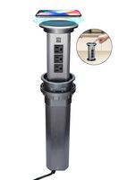 Kungfuking Intelligent Electric Pop Up Socket Retractable Outlet Motorised Power Strip & USB Ports with Wireless Charging Stations for Kitchen Counter, Conference Room (Silver)