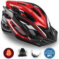 Basecamp Specialized Bike Helmet with Safety Light,Adjustable Cycling Helmet Bicycle Helmet with Removable Visor+Portable Backpack for Road&Mountain Men&Women,Youth Protection(BlackWhiteRed-BigLight)