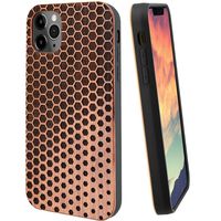 iProductsUS Dark Wood Phone Case Compatible with iPhone 11 Pro Max, Geometric Hexagons Engraved in USA, Metal Plate Built-in, TPU Bumper Protective Cover (6.5 inch)