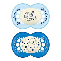 MAM Night Pacifiers (2 Count), MAM Pacifiers 6+ Months, Best Pacifier for Breastfed Babies, Glow in the Dark Pacifier