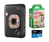 Fujifilm Instax Mini Liplay Hybrid Instant Camera (Elegant Black), Bundle Instax Mini Instant Daylight Film, Twin Pack (20 Exposures), 32GB MicroSD Card