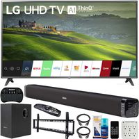 LG 75UM6970 75 inch HDR 4K UHD Smart IPS LED TV 2019 Model Bundle with Soundbar with Subwoofer, Wall Mount Kit Wireless Backlit Keyboard and 6-Outlet Surge Adapter