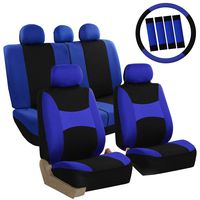 FH Group FB030BLUEBLACK-COMBO Seat Cover Combo Set with Steering Wheel Cover and Seat Belt Pad (Airbag Compatible and Split Bench Blue/Black)