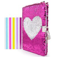 VIPbuy Magic Reversible Pink Heart Sequin Notebook Diary Lined Travel Journal with Lock and Key for Kids Girls, Size A5 (8.5" x 5.5"), 78 Sheets