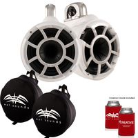 Wet Sounds REV 10 Swivel Clamp Tower Speakers with Wet Sounds Suitz Speaker Covers - White