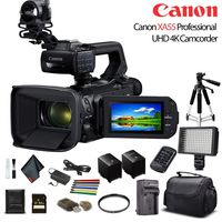 Canon XA55 Professional UHD 4K Camcorder (3668C002) W/Extra Battery, Soft Padded Bag, 64GB Memory Card, LED Light, UV Filter, Tripod and More Starter Bundle