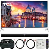 TCL 65R625 65-inch 6-Series 4K QLED UHD HDR Roku R625 Smart TV (2019) Bundle Alto 7 Home Theater Sound Bar, 2X Deco Gear HDMI Cable, Deco Gear Wireless Keyboard and 6-Outlet Surge Adapter