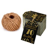 WRAPAHOLIC Gift Tags with String - 100PCS 70th Birthday Paper Tags with 100 Feet Natural Jute Twine for Birthday, Anniversary, Party Favors