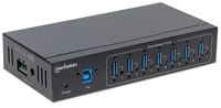 Manhattan 7-Port Industrial USB 3.0 Hub Seven USB 3.0 Type-A Ports, 20 Kv ESD Protection, A/C, Bus and Terminal-Block Power Options, DIN Rail, Wall Mountable, Metal Housing, Screw-Lock Security 164405