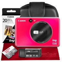 Canon Ivy CLIQ Instant Camera Printer (Lady Bug Red) + 30 Sheets Photo Paper + 16GB SD Card + Case + Premium Accessories Bundle (USA Warranty)