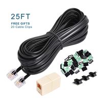 Telephone Extension Cord 25 Feet, Cable Wire Line with Standard RJ11 Plug and 1 in-Line Couplers and Cable Clip Holders, Black ¡­