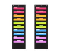 2 Pack Heavy Duty Storage Pocket Chart with 10 Pockets, 6 Over Door Hangers Included, Hanging Wall File Organizer by Hippo Creation - Organize Your Assignments, Files, Scrapbook Papers & More (Black)