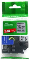 LM Tapes - Brother PT-200 1/2" (12mm 0.47 Laminated) Black on Silver Compatible TZe P-touch Tape for Brother Model PT200 Label Maker with FREE Tape Guide Included