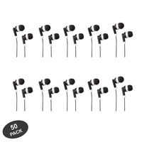 JustJamz Basic Dot Headphones Black in-Ear Earbud Headphones for Apple Android Laptop PC Mac Bulk Earbuds for Students Kids Classroom, 50 Pack