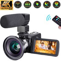 Video Camera 4K Camcorder Ultra HD 48MP Vlogging Camera WiFi Digital Camera IR Night Vision 3.0" Touch Screen Video Recorder 16X Digital Zoom with External Microphone Wide Angle Lens and 2 Batteries