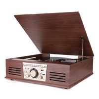 D&L Vinyl Record Player, Wood 6-in-1 Bluetooth Phonograph Built-in Stereo Speakers, FM Radio, USB/SD Play & Encoding,Turntable Vinyl Records (Mahogany)