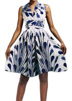 Rebecca Women's Africa DIY Band Floral Print Backless Sleeveless Split Dress Lace High Waist Adjustable Straps Bohemia Dress(Short Style White)