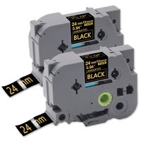 Unismar P-Touch TZe-354 TZe354 TZ-354 24mm Laminated Label Tape Compatible for Brother PT-D600 PT-D600VP PT-P700 PT-P750W PT-2430PC PT-2730 Label Maker, Gold on Black, 1 Inch x 26.2 Feet, 2-Pack