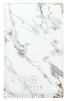 Server Book by Server Plus - Waiter and Waitress book with Zipper Money Pocket and Pen Holder. Server Wallet with Metal Corners that Holds Order Pads and Fits Apron. 5x8 White Marble Server Book