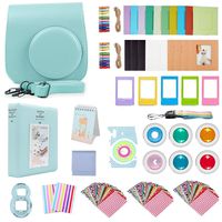 Followsun 16 in 1 Instant Camera Accessories for Fujifilm Instax Mini 9 8 8+: Case, Rainbow Strap, Album, 6 Colored Filters, Selfie Lens, Decor Stickers, Film Frames, Cleaning Cloth (Ice Blue)