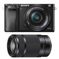 Sony Alpha a6000 24.3MP Camera (Black) with 16-50mm Power Zoom Lens SEL55210 55-210mm Zoom E-Mount Lens (Black) Bundle
