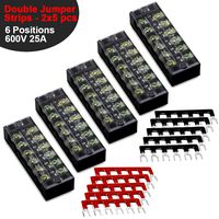 15pcs (5 Sets) Terminal Block - 5pcs 6 Positions 600V 25A Dual Row Screw Terminal Strip with Cover + 10pcs 400V 25A 6 Positions Pre-Insulated Terminal Barrier Jumper Strips Black & Red by MILAPEAK