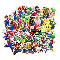 Vinyl Laptop Stickers Water Bottle - Super Mario Cartoon Decals Car Waterproof Bumper Computer Phone Case Book Skateboard Luggage Motorcycle Bike Helmet Decor Graffiti Patches [No-Duplicate] 50 Pack