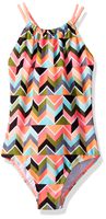 Kanu Surf Toddler Girls' Jasmine Beach Sport Halter One Piece Swimsuit, Ruby Multi Chevron, 4T