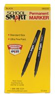 School Smart Water Resistant Ultra Fine Point Permanent Markers - Pack of 12 - Black
