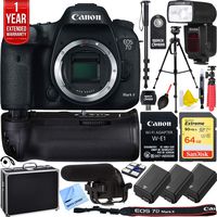 Canon 9128B126 EOS 7D Mark II 20.2MP Digital SLR Camera Wi-Fi Adapter Kit Bundle with 64GB Memory Card, 2X Battery, Flash, Microphone, 1 Year Extended Warranty and Accessories (14 Items)