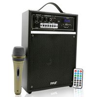 Pyle Pro 300 Watt Outdoor Indoor Wireless Bluetooth Portable PA Speaker 6.5 inch Subwoofer Sound System with USB SD Card Reader, Rechargeable Battery, Wired Microphone, FM Radio, Remote - PWMAB250BK