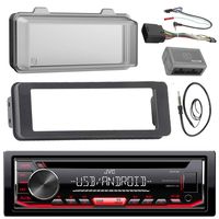 JVC KDR490 Stereo CD Receiver Radio - Bundle with Installation Dash Kit + Handle Bar Control Module + Weathershield Cover + Enrock Wire Antenna for 1998 2013 Harley Touring Motorcycle Bikes