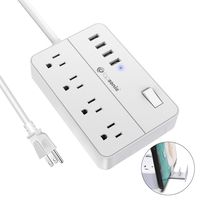 Power Strip with USB, Surge Protector with Multi Plugs 4 USB Ports and 10A 5ft Extension Cord, Widely Spaced Outlets Extendable Stand, Compact USB Power Strip for Desktop, Hotel and Office (White)