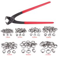 Proster Single Ear Stepless Hose Clamps 130PCS 6-21mm 304 Stainless Steel Cinch Clamp Rings Single Ear Hose Clamp Crimper Tool Kit