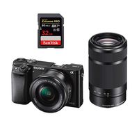Sony Alpha a6000 Mirrorless Digital Camera w/ 16-50mm and 55-210mm Power Zoom Lenses + 32GB SD Card Bundle