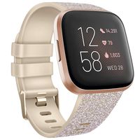 Tobfit Sport Bands Compatible with Fitbit Versa 2/Versa/Versa Lite/Versa SE, Soft TPU Wristbands Accessories for Women Men (Oatmeal Glitter Silver, Large)