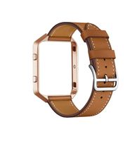 Cailin Compatible for Fitbit Blaze Bands with Frame，Genuine Leather Band with Metal Frame for Fit bit Blaze Smartwatch (Brown, M)