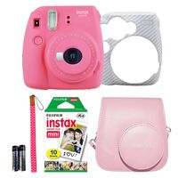Fujifilm Instax Mini 9 Instant Film Camera Holiday Bundle (Flamingo Pink) 1 x Pack 10 Sheets instax Film with Pink Instax Groovy Case
