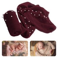 Newborn Photography Wrap | Handmade Pearl Decor Wrap Blanket for Baby Photo Props | 35.5 X 67 inch Newborn Photo Shoot Outfits Deep Wine Red
