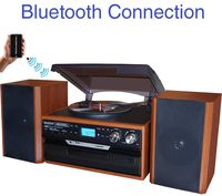 Boytone BT-24MB Bluetooth Classic Style Record Player Turntable with AM/FM Radio, CD/Cassette Player, 2 Separate Stereo Speakers, Record from Vinyl, Radio, and Cassette to MP3, SD Slot, USB, AUX.
