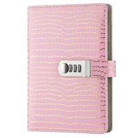 ARRLSDB Password Notebook with Lock, A5 Size PU Leather Combination Lock Diary Password Journal Locking Student Handbook Notepad and Journal Diary (Pink)