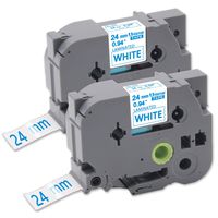 P-Touch Label Tape Blue on White, Unismar Laminated Tape Compatible TZe-253 Tz253 Use for Brother PT-D600 PT-D600VP PT-P700 PT-2430PC PT-2730 PT-2730VP (1inch x 26.2ft, 24mm x 8m) 2-Pack