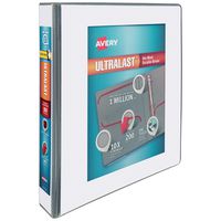 Avery 1.5" Ultralast 3 Ring Binder, One Touch Slant Ring, Holds 8.5" x 11" Paper, 1 White Binder (79714)