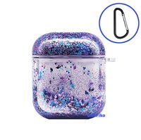 UnnFiko Bling Quicksand Case Compatible with AirPods 1/2, Cute Sparkle Liquid Protective Case, Funny Creative Hard Clear Airpods 1 & 2 Cover with Keychain (Purple Glitter)
