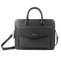 Comfyable Laptop Shoulder Bag for Women, Genuine Leather Fashion Ladies Satchel Bags, Waterproof Double Zip Handbag Compatible with Macbook 13 inch, Black