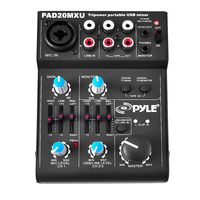 5 Channel Audio Mixer - DJ Sound Controller Interface with USB Soundcard for PC Recording, XLR 3.5mm Microphone Jack, 18V Power, RCA Input and Output for Professional and Beginners - Pyle PAD20MXU